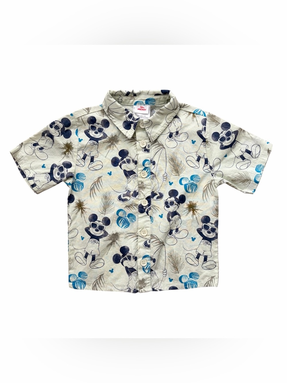 Disney Junior Mickey Mouse Tropical Hawaiian Shirt Size 3T Button Down Boys